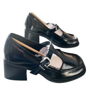 Steve Madden Beverlee Black Patent Leather Mary Jane Block Heel Chunky Pumps 9.5